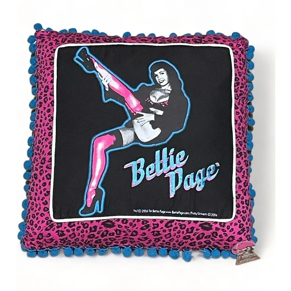 Lot Of 3 Bettie Page Pillows Pink Leopard Print Blue Tassels 14x14‎ Betty Decor